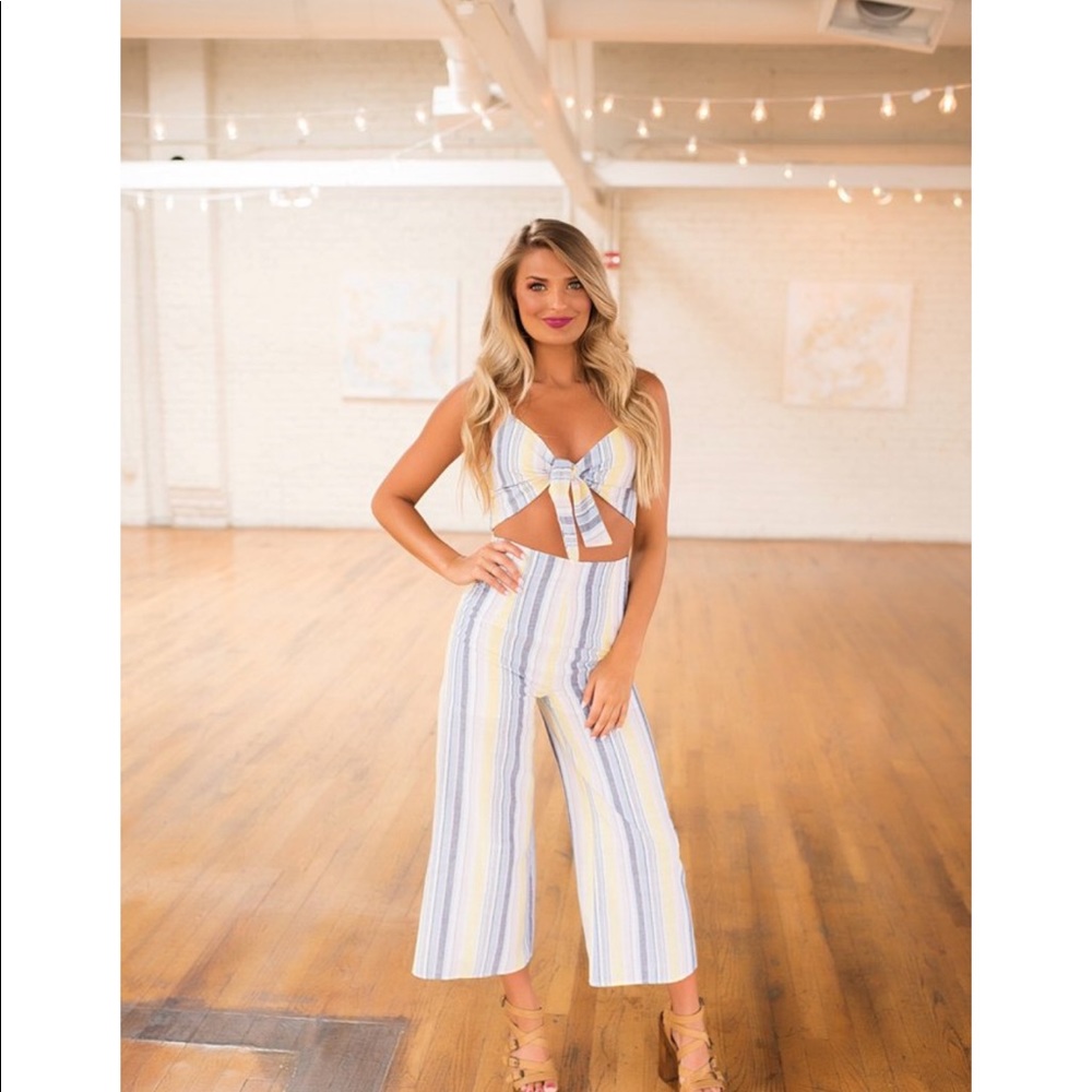 Blue Blush - Destiny Striped Pants Set